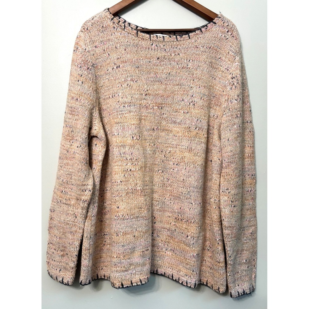 Pure Jill J Jill Multi Color Space Dye Knit Sweater XL Tall Blanket Stitch Trim